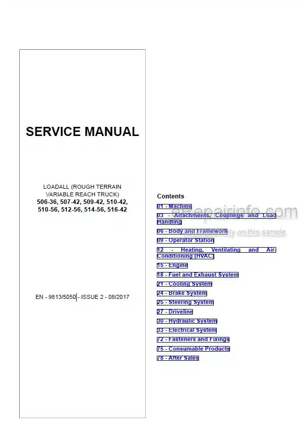 Photo 5 - JCB 506-36 507-42 509-42 510-42 510-56 512-56 514-56 516-42 Loadall Service Manual Telescopic Handler 9813-5050