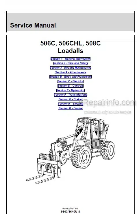 Photo 5 - JCB 506C 506CHL 508C Loadall Service Manual Telescopic Handler 9803-3640U