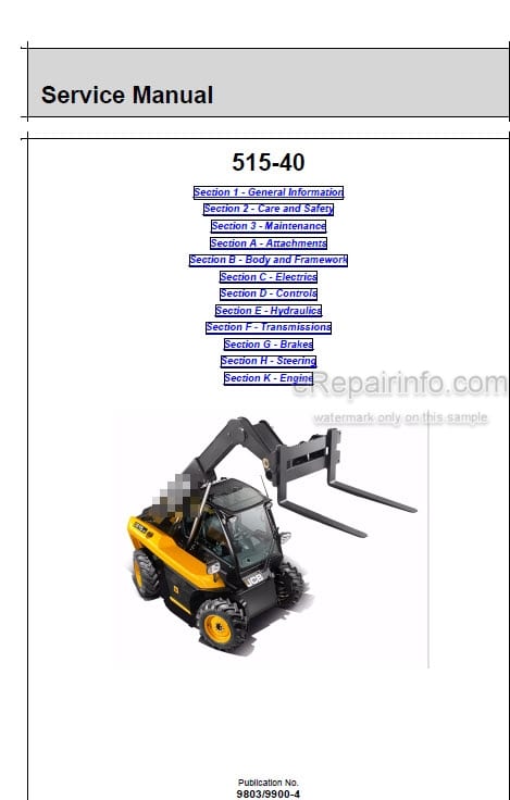 Photo 4 - JCB 515-40 Service Manual Telescopic Handler 9803-9900-4