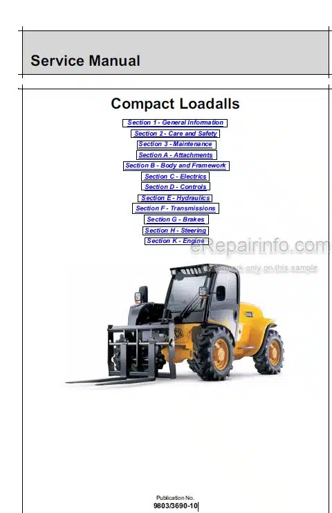 Photo 4 - JCB 520-40 524-50 527-55 Loadall Service Manual Telescopic Handler 9803-3690