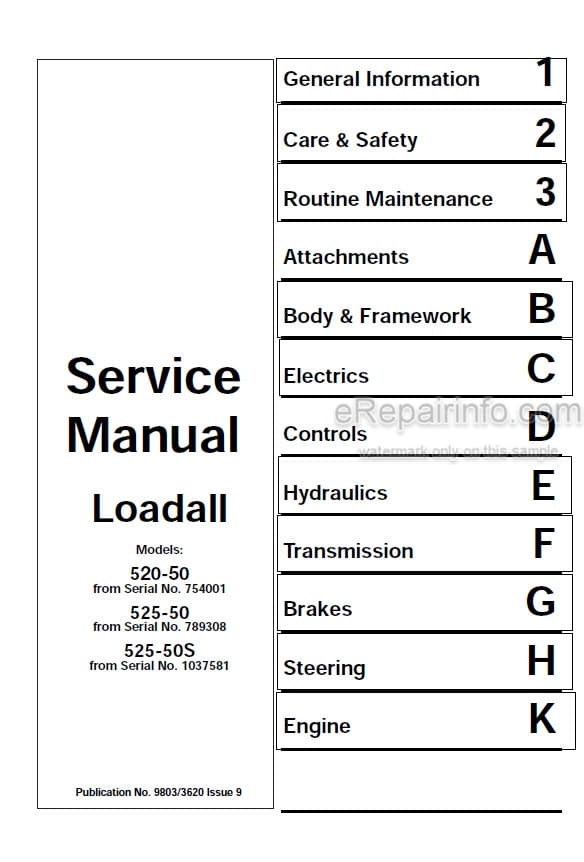 Photo 5 - JCB 520-50 525-50 525-50S Loadall Service Manual Telescopic Handler 9803-3620
