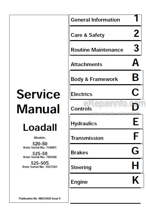Photo 5 - JCB 520-50 525-50 525-50S Loadall Service Manual Telescopic Handler 9803-3620