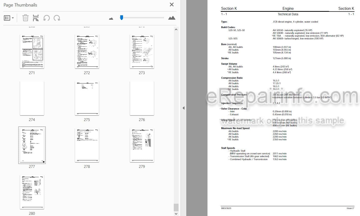 Photo 4 - JCB 520-50 525-50 525-50S Loadall Service Manual Telescopic Handler 9803-3620