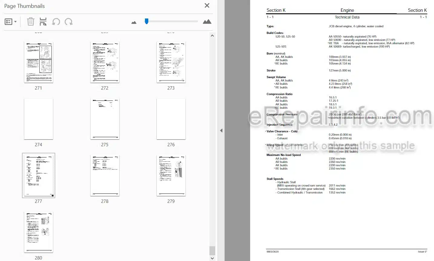 Photo 4 - JCB 520-50 525-50 525-50S Loadall Service Manual Telescopic Handler 9803-3620