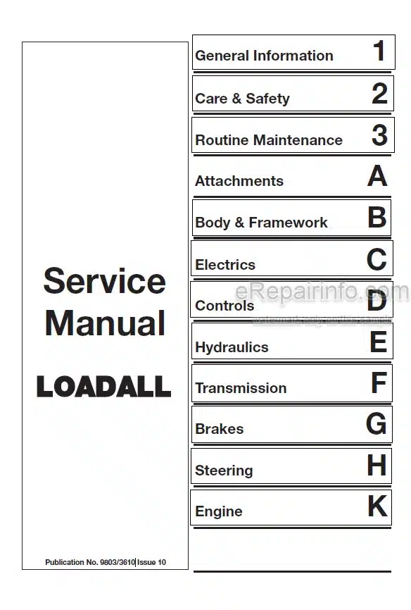 Photo 5 - JCB 520RS 520-55 AWS 526-55 Farm Special & Construction 526-55 AWS 526S AWS Loadall Service Manual Telescopic Handler 9803-3610