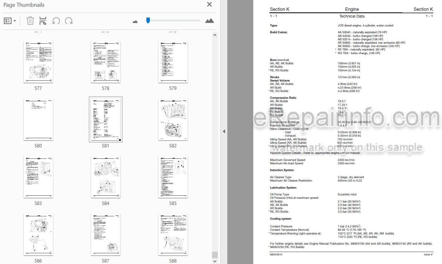 Photo 4 - JCB 520RS 520-55 AWS 526-55 Farm Special & Construction 526-55 AWS 526S AWS Loadall Service Manual Telescopic Handler 9803-3610