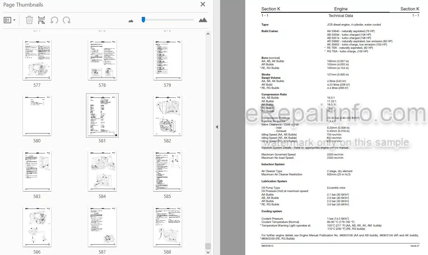 Photo 4 - JCB 520RS 520-55 AWS 526-55 Farm Special & Construction 526-55 AWS 526S AWS Loadall Service Manual Telescopic Handler 9803-3610