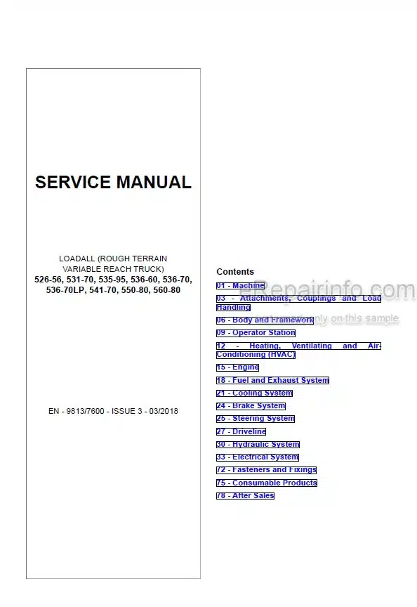 Photo 4 - JCB 536-70LP 550-80 526-56 531-70 535-95 536-60 536-70 541-70 560-80 Loadall Service Manual Telescopic Handler 9813-7600