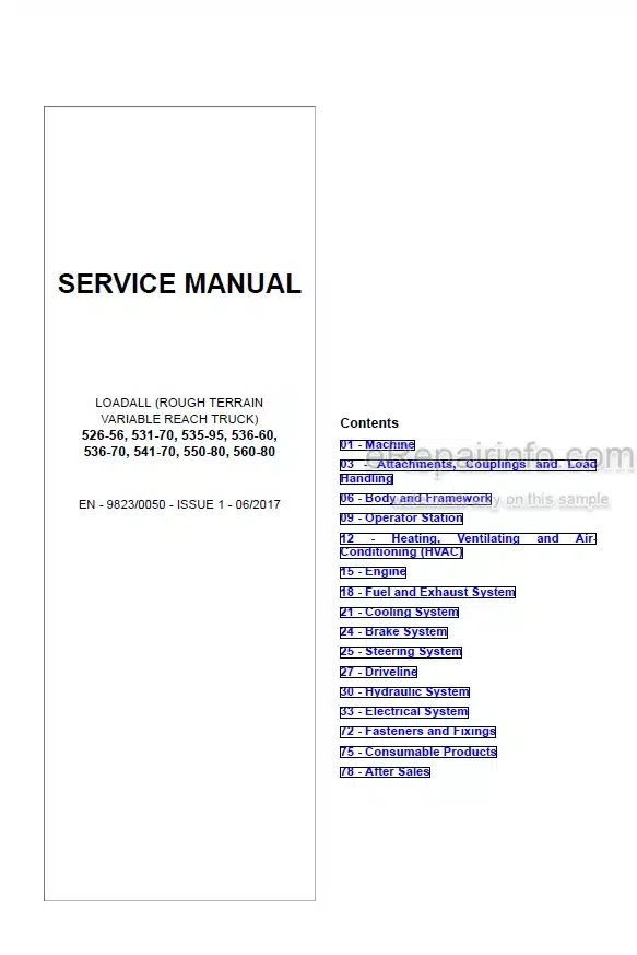 Photo 5 - JCB 526-56 531-70 535-95 536-60 536-70 541-70 550-80 560-80 Loadall Service Manual Telescopic Handler 9823-0050