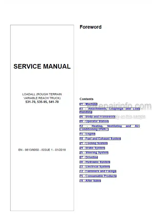 Photo 4 - JCB 531-70 535-95 541-70 Loadall Service Manual Telescopic Handler 9813-9050
