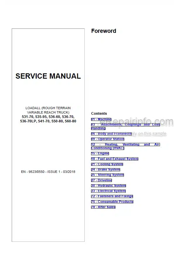 Photo 5 - JCB 531-70 535-95 536-70 536-70LP 541-70 550-80 560-80 536-60 Loadall Service Manual Telescopic Handler 9823-0550