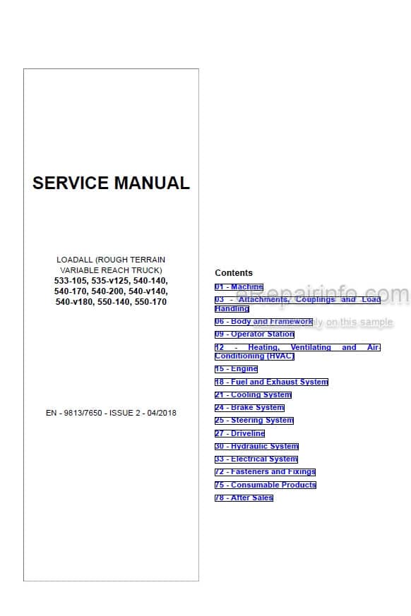 Photo 4 - JCB 533-105 535-v125 540-140 540-170 540-200 540-v140 540-v180 550-140 550-170 Loadall Service Manual Teelscopic Handler