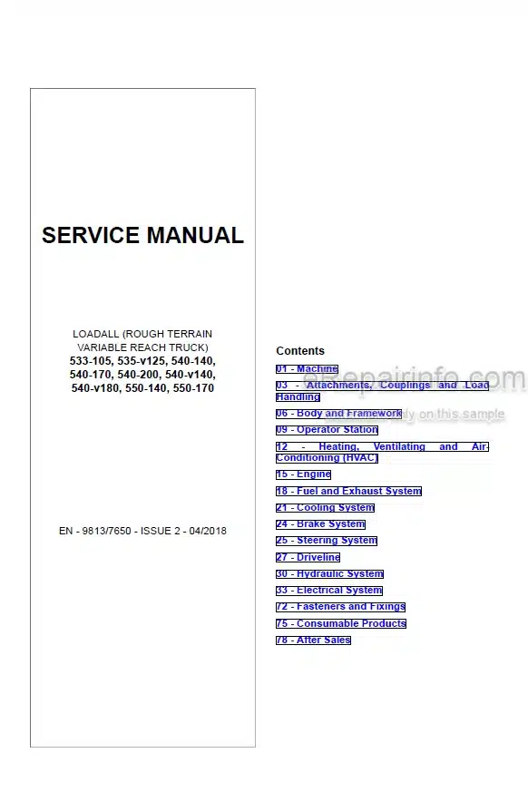 Photo 4 - JCB 533-105 535-v125 540-140 540-170 540-200 540-v140 540-v180 550-140 550-170 Loadall Service Manual Teelscopic Handler