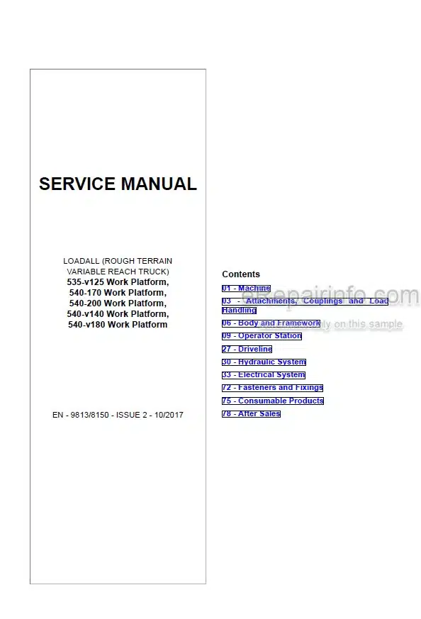Photo 4 - JCB 535-v125 540-170 540-200 540-v140 540-v180 Work Platform Loadall Service Manual Telescopic Handler 9813-8150