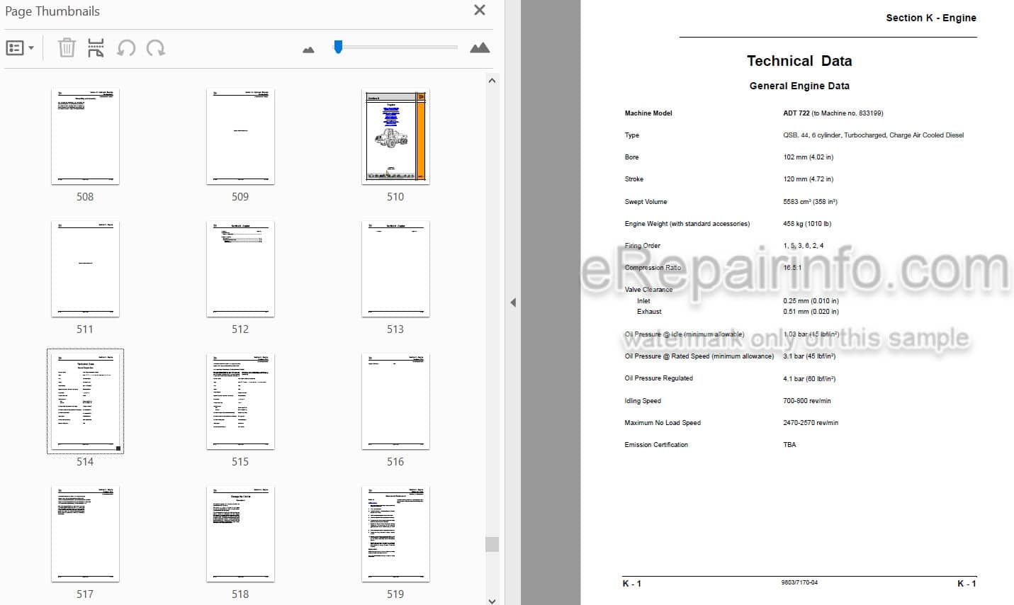 Photo 3 - JCB 722 Service Manual Articulated Dump Truck 9803-7170