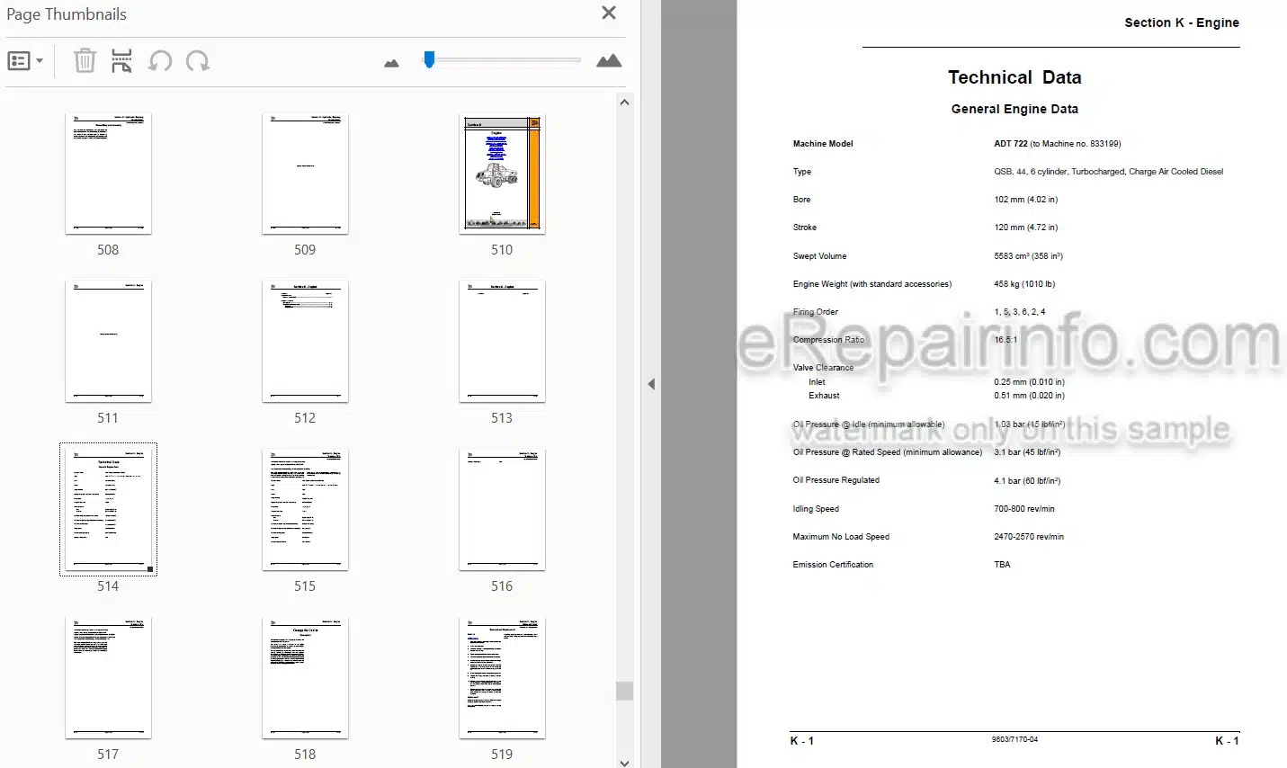 Photo 3 - JCB 722 Service Manual Articulated Dump Truck 9803-7170