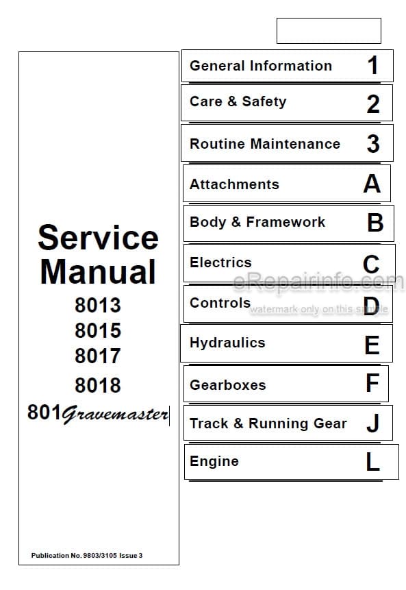 Photo 4 - JCB 8013 8015 8017 8018 801 Gravemaster Service Manual Compact Excavator 9803-3105