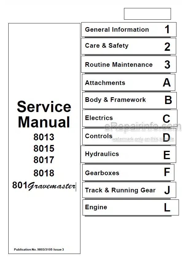 Photo 4 - JCB 8013 8015 8017 8018 801 Gravemaster Service Manual Compact Excavator 9803-3105