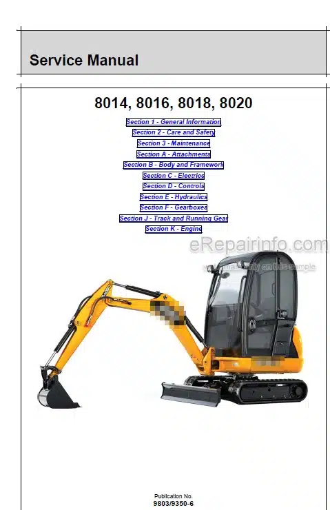 Photo 4 - JCB 8014 8016 8018 8020 Service Manual Compact Excavator 9803-9350