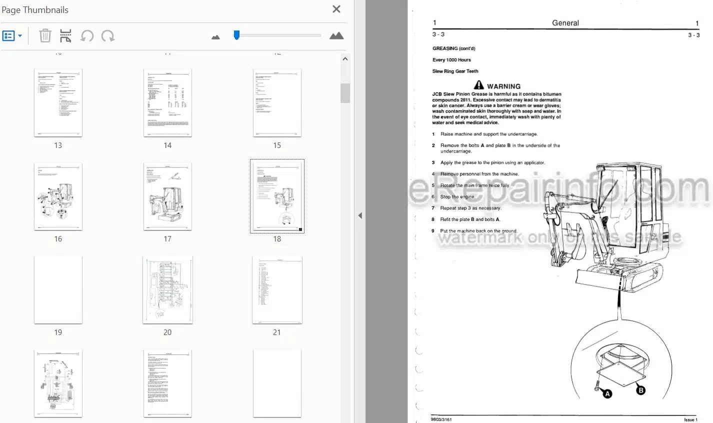 Photo 4 - JCB 801 Service Manual Compact Excavator 9803-3161