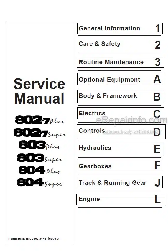 Photo 5 - JCB 802.7 803 804 Super Plus Service Manual Compact Excavator 9803-3145