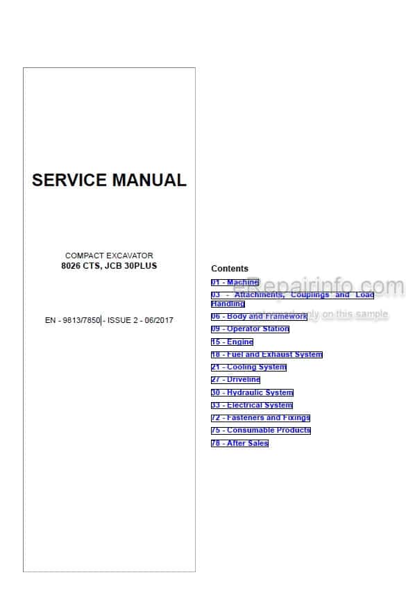 Photo 5 - JCB 8026CTS 30Plus Service Manual Compact Excavator 9813-7850