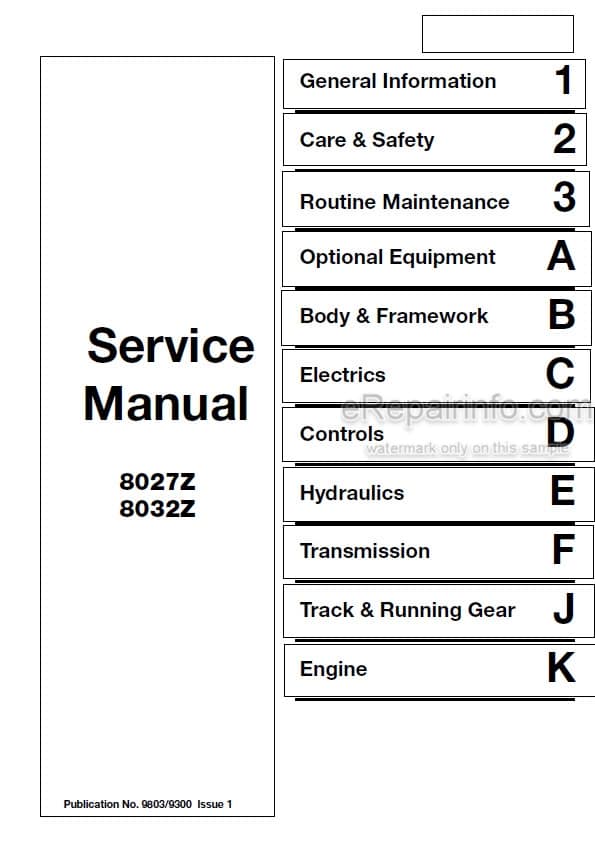 Photo 4 - JCB 8027Z 8032Z Service Manual Compact Excavator 9803-9300