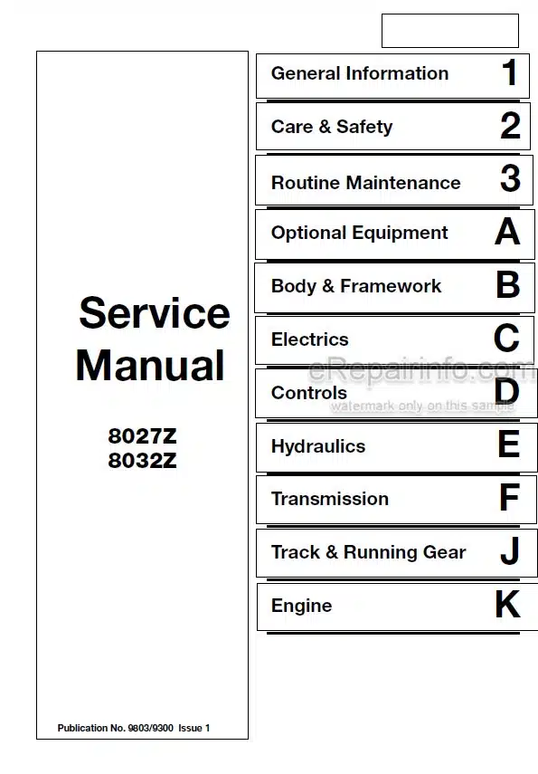 Photo 4 - JCB 8027Z 8032Z Service Manual Compact Excavator 9803-9300