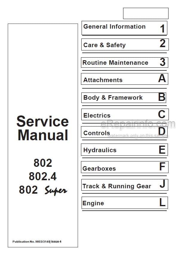 Photo 5 - JCB 802 802.4 802 Super Service Manual Compact Excavator 9803-3140