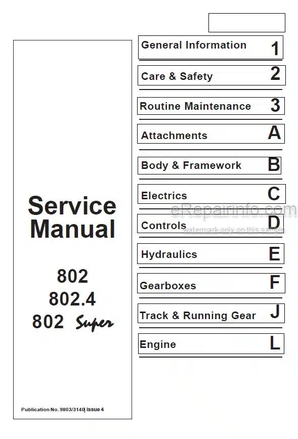 Photo 5 - JCB 802 802.4 802 Super Service Manual Compact Excavator 9803-3140