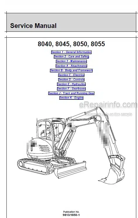 Photo 5 - JCB 8040ZTS 8045ZTS 8050ZTS 8050RTS 8055RTS 8055ZTS Service Manual Compact Excavator 9813-1850