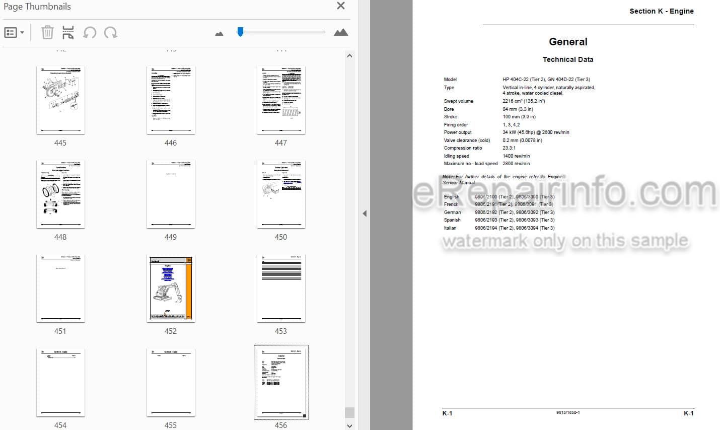 Photo 4 - JCB 8040ZTS 8045ZTS 8050ZTS 8050RTS 8055RTS 8055ZTS Service Manual Compact Excavator 9813-1850