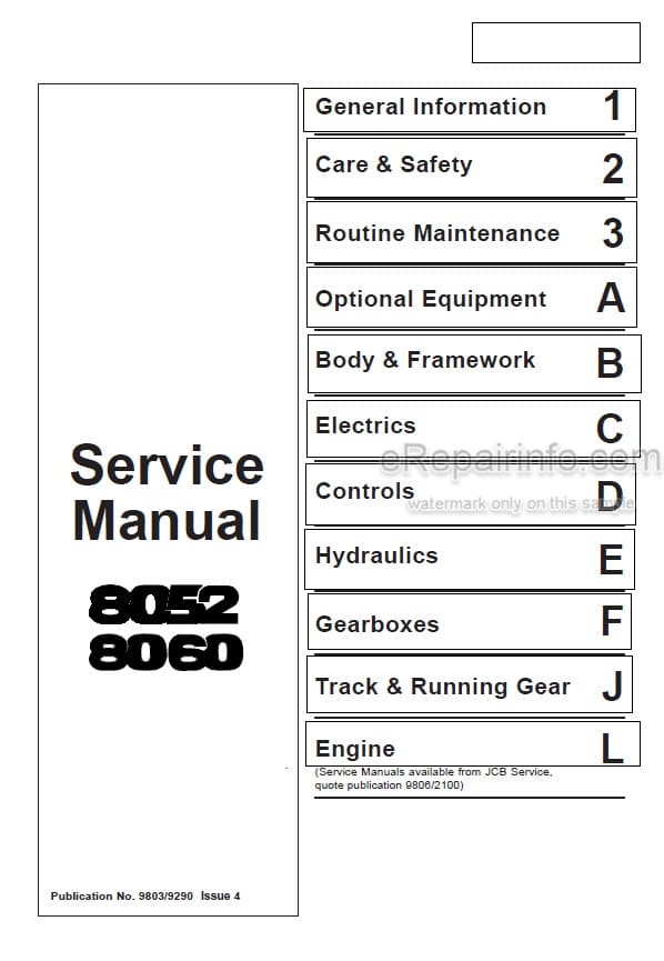 Photo 6 - JCB 8052 8060 Service Manual Compact Excavator 9803-9290