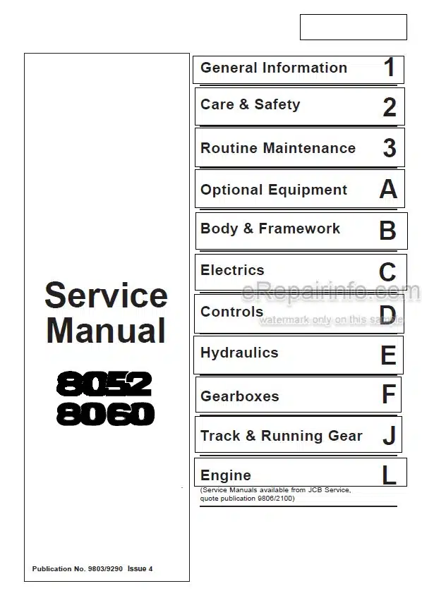 Photo 6 - JCB 8052 8060 Service Manual Compact Excavator 9803-9290
