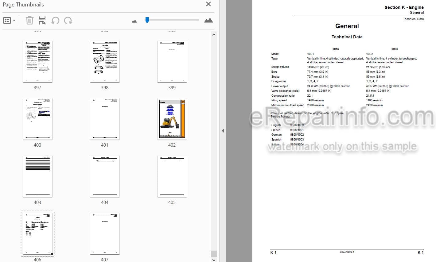 Photo 4 - JCB 8055 8065 Service Manual Compact Excavator 9803-9890