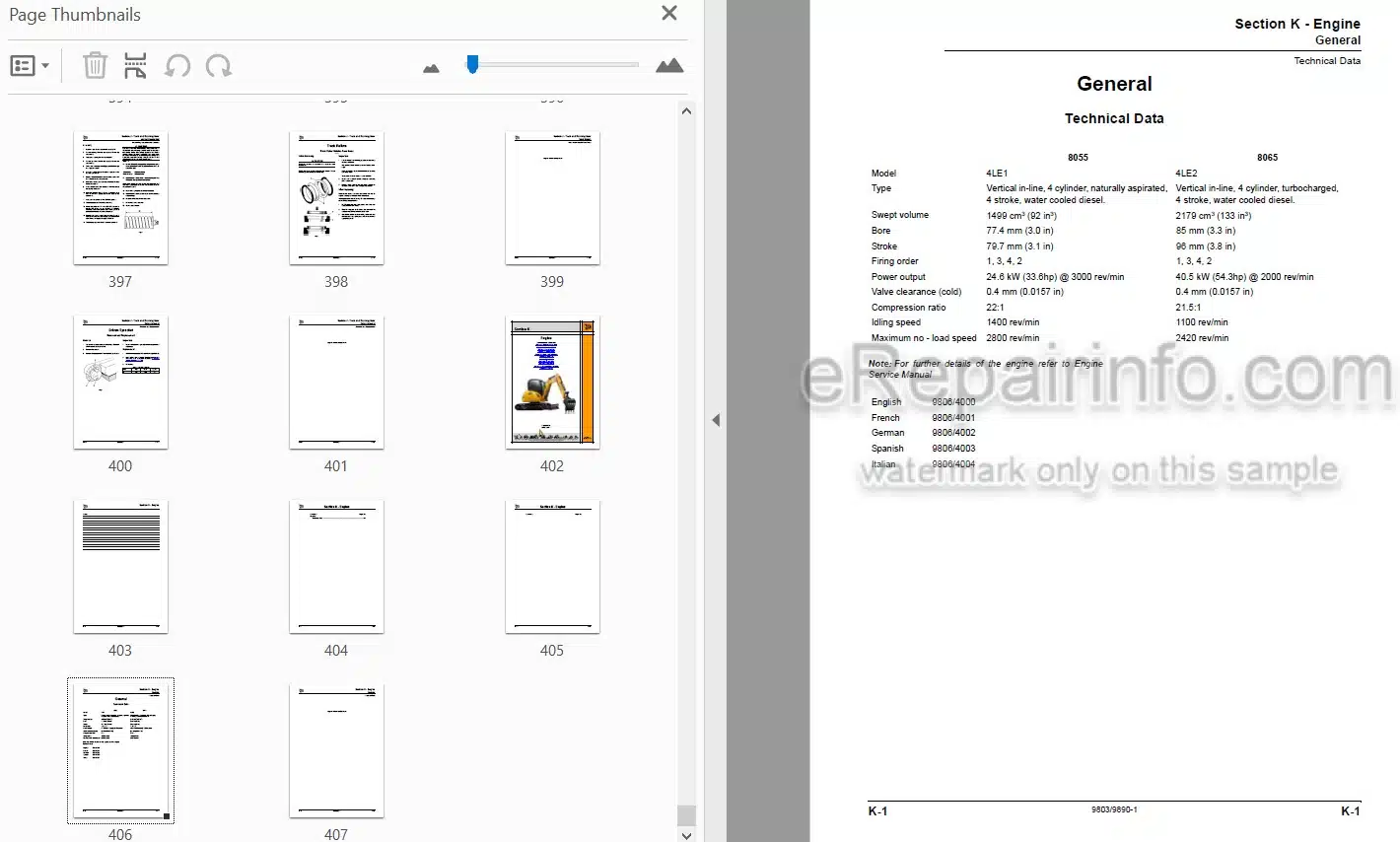 Photo 4 - JCB 8055 8065 Service Manual Compact Excavator 9803-9890