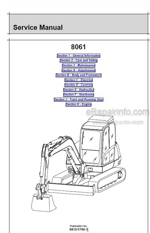 Photo 5 - JCB 8061 Service Manual Compact Excavator 9813-1750