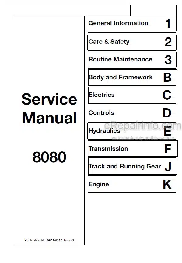 Photo 5 - JCB 8080 Service Manual Compact Excavator 9803-9330
