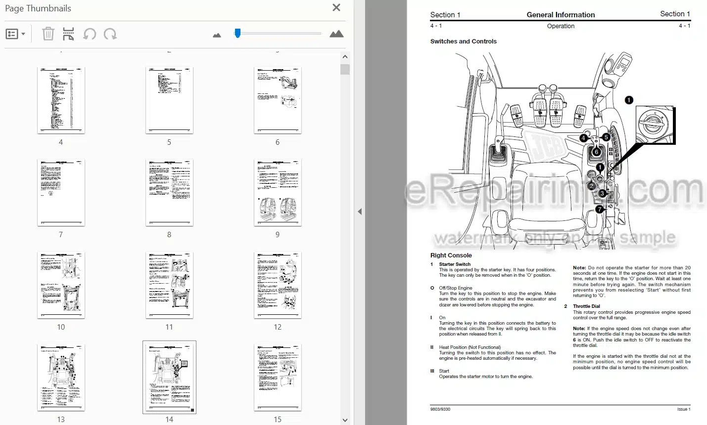 Photo 4 - JCB 8080 Service Manual Compact Excavator 9803-9330