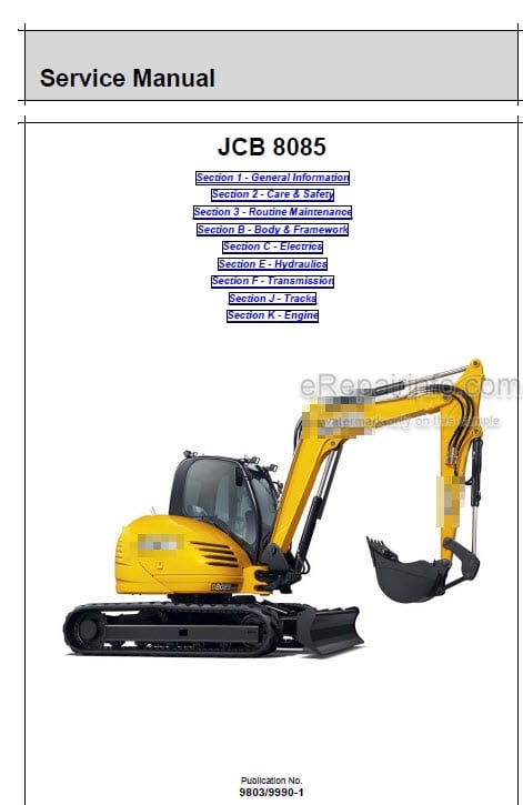 Photo 5 - JCB 8085 Service Manual Compact Excavator 9803-9990