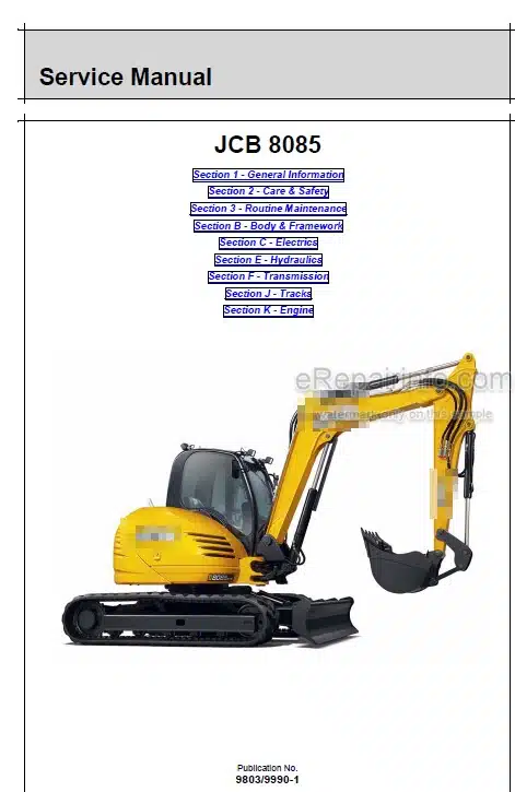 Photo 5 - JCB 8085 Service Manual Compact Excavator 9803-9990