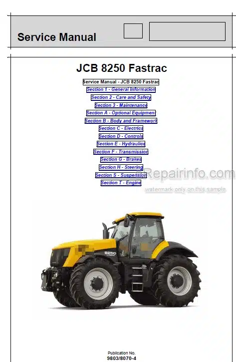 Photo 5 - JCB 8250 Fastrac Service Manual Tractor