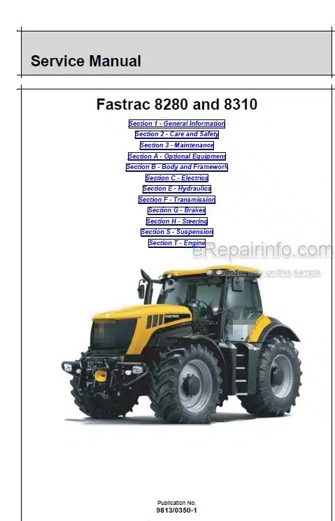 Photo 5 - JCB 8280 8310 Fastrac Service Manual Tractor 9813-0350
