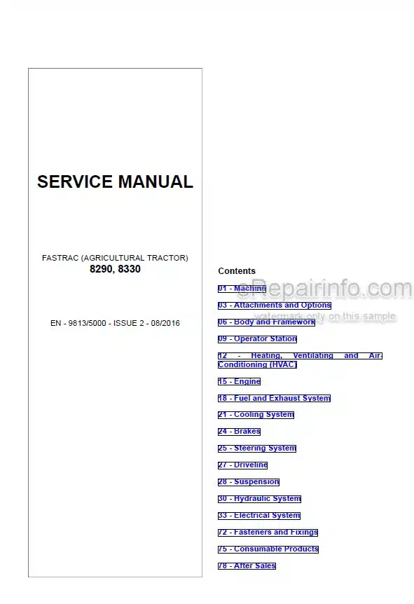 Photo 5 - JCB 8290 8330 Fastrac Service Manual Tractor 9813-5000