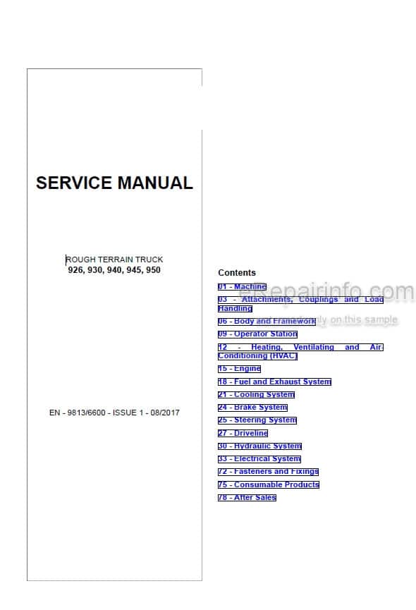 Photo 5 - JCB 926 930 940 945 950 Service Manual Rough Terrain Forklift Truck 813-6600