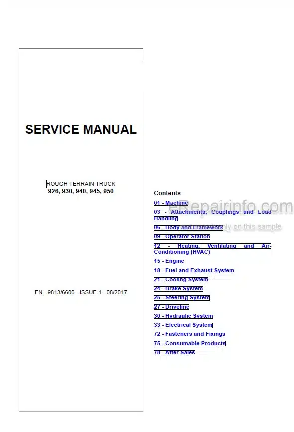 Photo 5 - JCB 926 930 940 945 950 Service Manual Rough Terrain Forklift Truck 813-6600