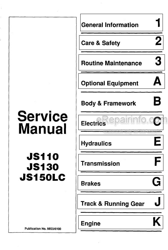 Photo 5 - JCB JS110 JS130 JS150LC Service Manual Excavator 9803-6100