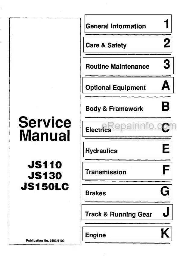 Photo 5 - JCB JS110 JS130 JS150LC Service Manual Excavator 9803-6100