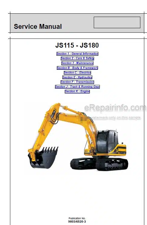 Photo 5 - JCB JS115 JS130 JS130LC JS145 JS160 JS180 Service Manual Excavator 9803-6520
