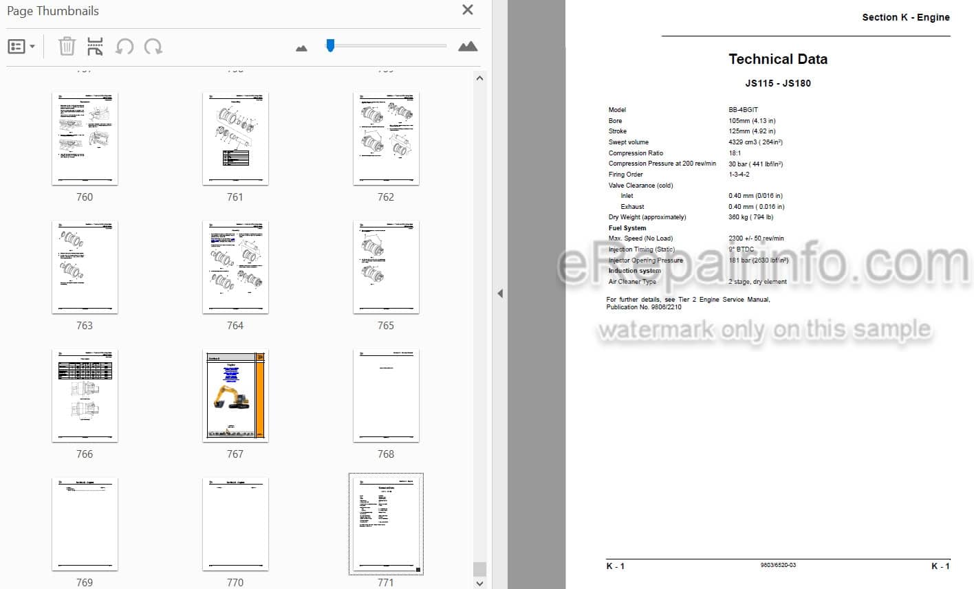 Photo 4 - JCB JS115 JS130 JS130LC JS145 JS160 JS180 Service Manual Excavator 9803-6520